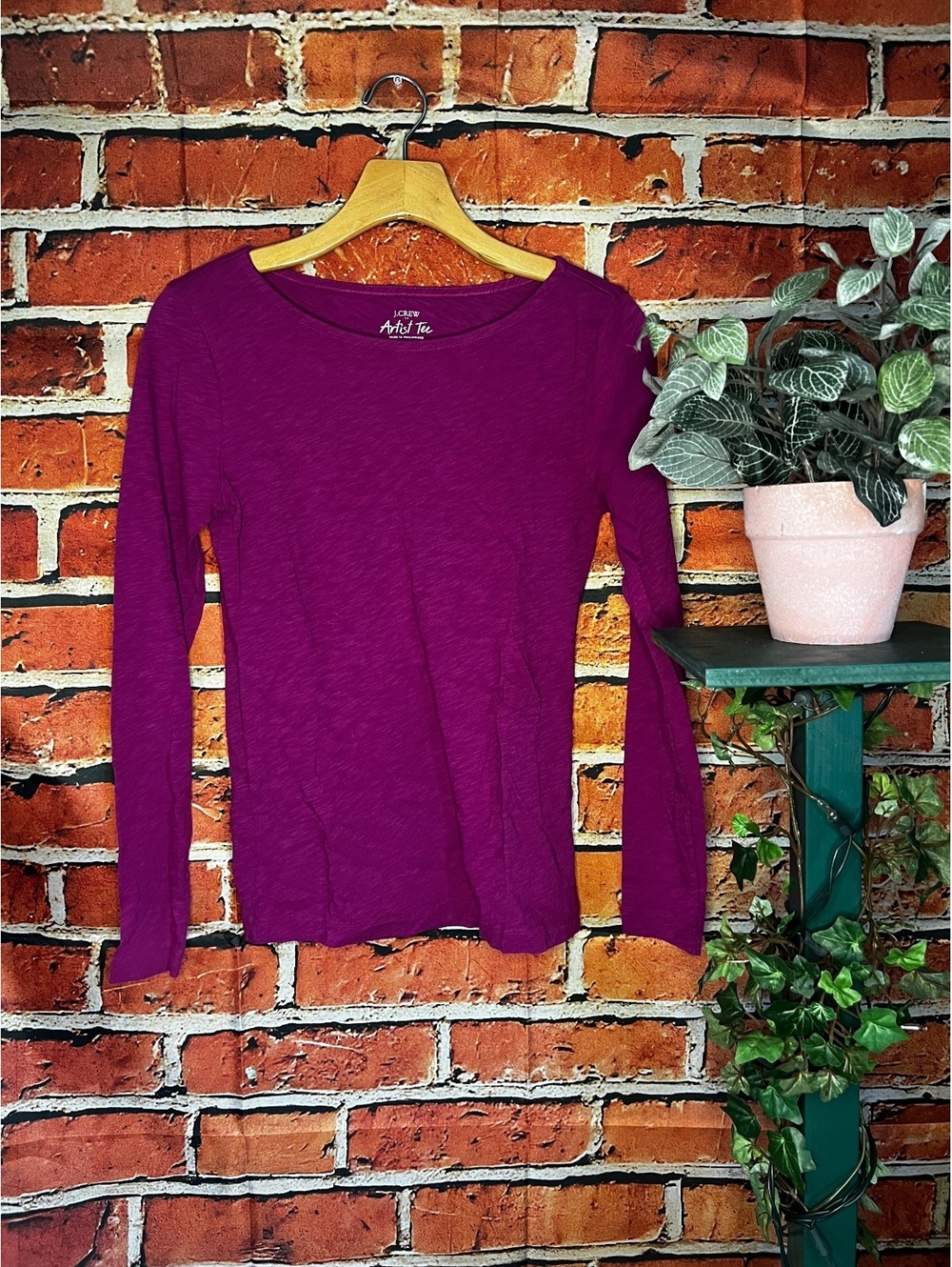 J.Crew Magenta Long Sleeve Artist Tee Boat Neck Long Sleeve Top